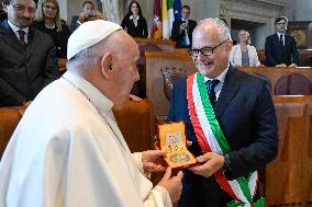 Pope Francis Visit To Capitoline Hill - Rome