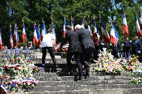 Macron And Steinmeier On Visit In Ouradour-Sur-Glane