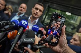 Marion Marechal arrives at the Rassemblement National headquarters in Paris FA