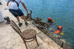 Military Divers Remove Waste From The Port - Toulon