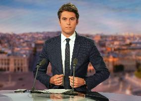 Gabriel Attal During An Interview On TF1 - Paris