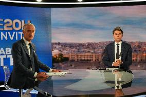 Gabriel Attal During An Interview On TF1 - Paris