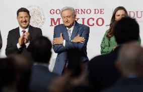 Andrés Manuel López Obrador, President Of Mexico, Presents The Flag To The Mexican Delegation For The Paris 2024 Olympic Games.