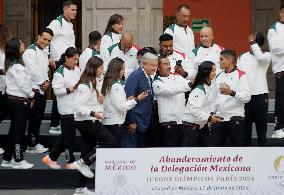 Andrés Manuel López Obrador, President Of Mexico, Presents The Flag To The Mexican Delegation For The Paris 2024 Olympic Games.