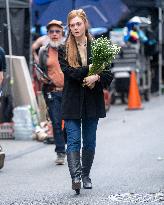 Timothee Chalamet And Elle Fanning On Set - NYC