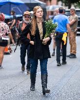 Timothee Chalamet And Elle Fanning On Set - NYC