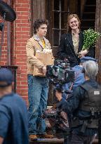 Timothee Chalamet And Elle Fanning On Set - NYC