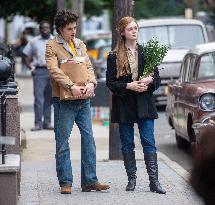 Timothee Chalamet And Elle Fanning On Set - NYC