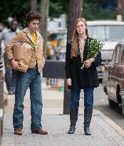 Timothee Chalamet And Elle Fanning On Set - NYC