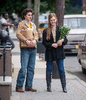 Timothee Chalamet And Elle Fanning On Set - NYC