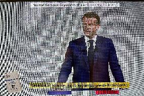 Illustration Of President Macron Press Conference - France