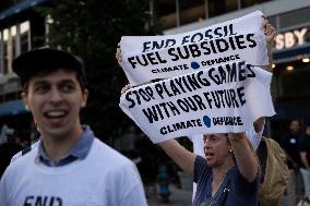 Climate Change Activists Are Protesting Outside The National Park During The Annual Congressional Baseball Game In Washington DC