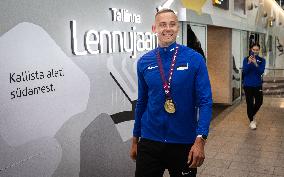 European decathlon champion Johannes Erm arrives back in Estonia