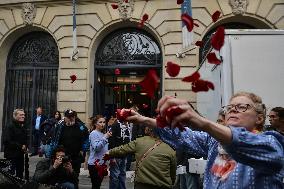 Nous Vivrons Collectif protests before the Front populaire conference in Paris FA