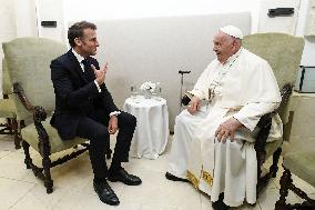 Pope Francis Meets Emmanuel Macron At G7 Summit - Italy