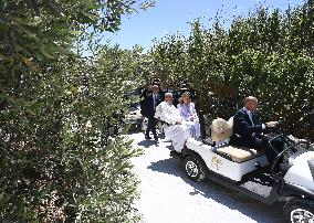 Pope Francis Arrives At G7 Summit - Italy