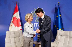 G7 Summit - Justin Trudeau And Ursula von der Leyen - Italy