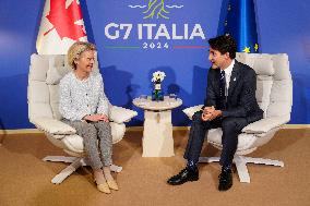 G7 Summit - Justin Trudeau And Ursula von der Leyen - Italy