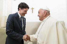 Pope Francis Meets Justin Trudeau At G7 Summit - Italy