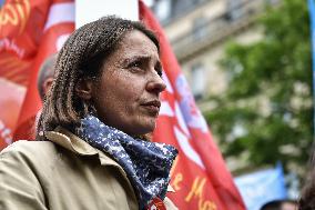 French left syndicates protest against far right in Paris FA