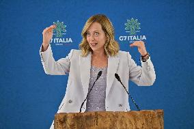 Giorgia Meloni Holds G7 Final Press Conference - Italy