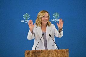 Giorgia Meloni Holds G7 Final Press Conference - Italy