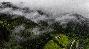 Drone View Of Alpine Valley near Bolzano, Italy