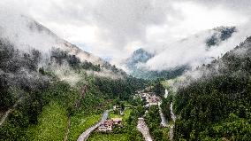 Drone View Of Alpine Valley near Bolzano, Italy