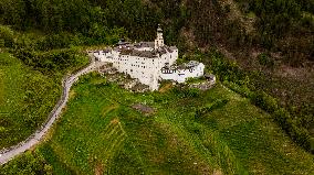 Drone View of Marienberg Abbey: Europe's Highest Monastery