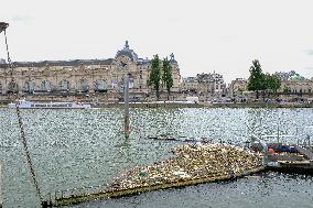 Waste Collector Floating On The Seine - Paris