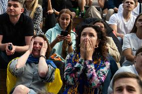 Ukraine Fans React As They Watch The Romania V Ukraine Match