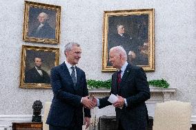 President Joe Biden hosts a bilateral meeting with Secretary General Jens Stoltenberg of NATO