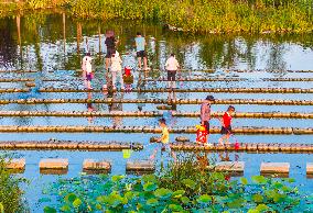 Tourists Enjoy Cool Water in Suqian