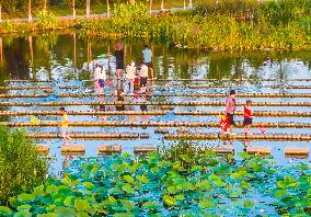 Tourists Enjoy Cool Water in Suqian