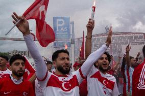 Turkish Football Fans March Toward BVB Stadium Dortmund Before The Game Between Turiye An Georgia