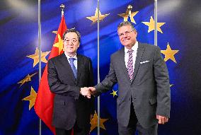 BELGIUM-BRUSSELS-CHINA-EU-DING XUEXIANG-SEFCOVIC-ENVIRONMENT-CLIMATE-DIALOGUE