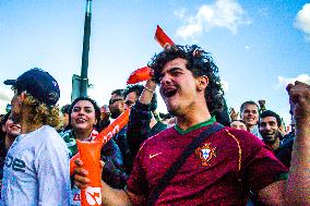 People Meet At Euro Village, In Lisbon, To Watch Portugal X Czech.