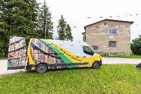 A vehicle designed for use as a library