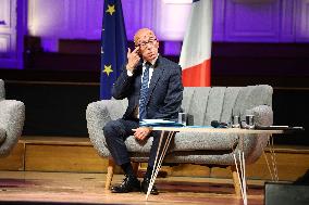 Jordan Bardella and Eric Ciotti during Hearings of party and coalition leaders by Medef - Paris