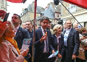 French PM Gabriel Attal Campaigning In Alencon