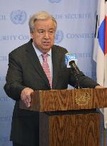 U.N. chief meets press over Russia-N. Korea defense treaty