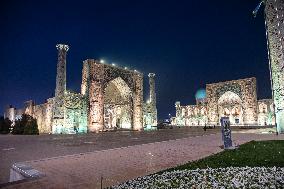 Historic Registan Square In Samarkand Uzbekistan