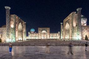 Historic Registan Square In Samarkand Uzbekistan