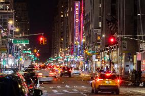 Night View Of 6th Ave In New York