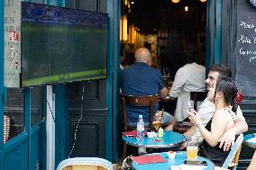 People watch the Fotball Game France - Poland - Paris