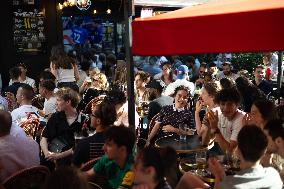 People watch the Fotball Game France - Poland - Paris