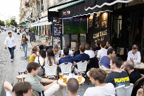 People watch the Fotball Game France - Poland - Paris