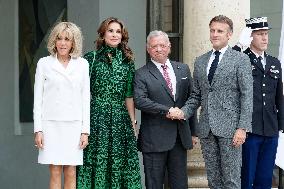 Jordan's King Abdallah II And  Jordan's Queen Rania Are Welcoming  By France's President Emmanuel Macron And His Wife Brigitte M