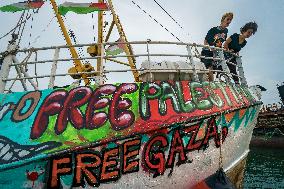 Handala Ship of the Freedom Flotilla Mission in Support of Palestine Docks in Spain