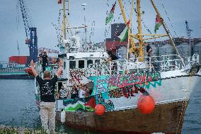 Handala Ship of the Freedom Flotilla Mission in Support of Palestine Docks in Spain